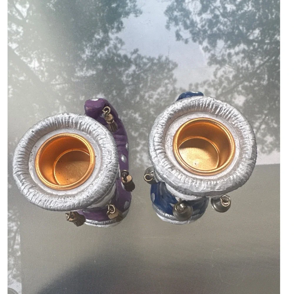 Vintage 2002 Oxford Elite Boot Candle Holders Set 2 Purple Blue Western Bells